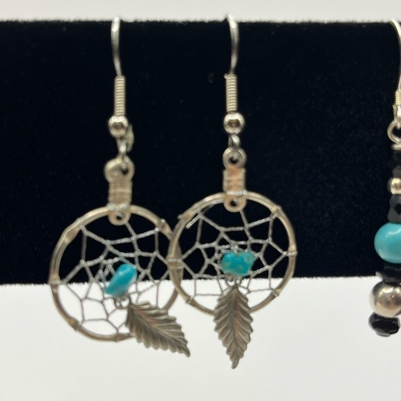 3 Pair | Silver Earrings Silver Tone |Faux  Turquoise|  Dream Catcher Earrings - Picture 7 of 11
